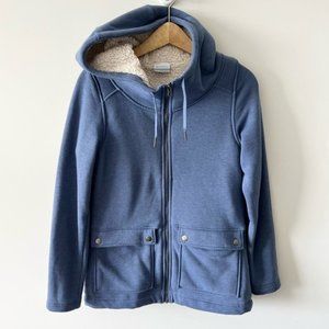 Columbia Full Zip Front Fleece Lined Jacket Coat Blue Hood